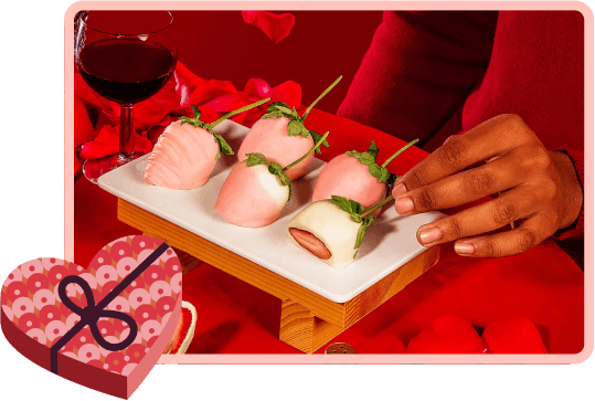 Platter of chocolate wrapped strawberries